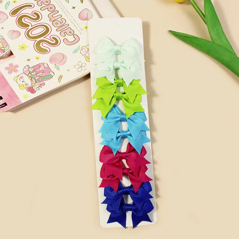 10Pcs/Set New Cute Solid Ribbon Bowknot Hair Clips for Baby Girls Handmade Bows Hairpin Barrettes Headwear Baby Hair Accessories
