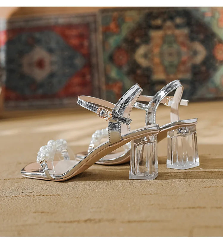 Summer Fahsion Sandals Women 2026 New Pearl High Heels Slippers Girls Crystal Heel Summer Shoes Trendy Slides Transparent Sandal