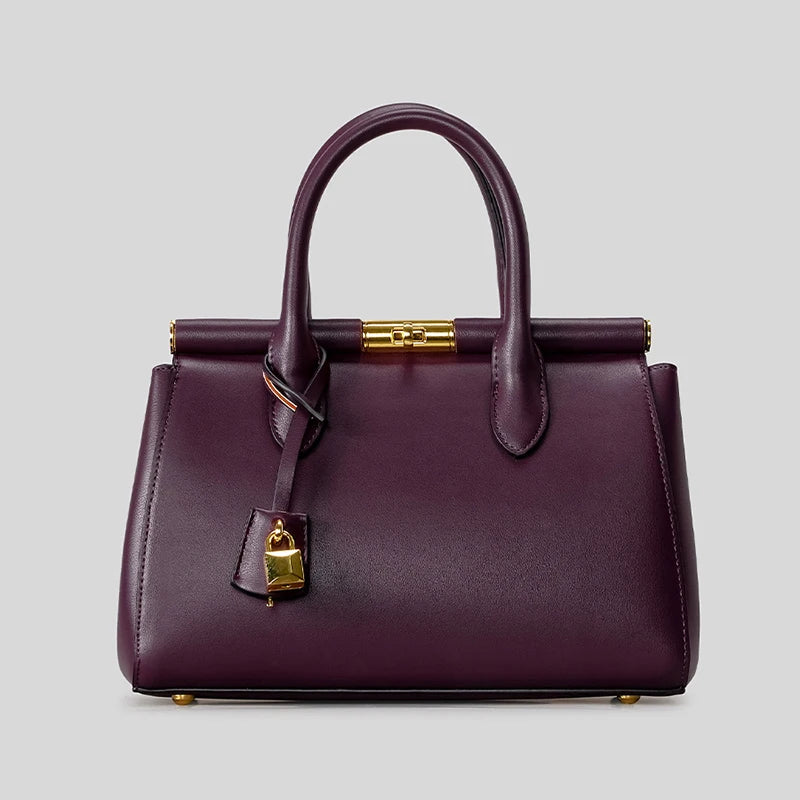 Brand Luxury Leather Handbag Large-capacity Briefcase With Gold Clasp Women Elegant Shoulder Crossbody Bag Clip Design Tote Bag
