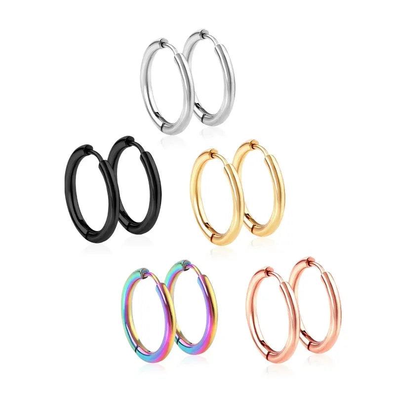 2Pcs Small Hoop Earrings for Women Men, Silver Color Stainles Steel Round Circle Pendientes Mujer Hypoallergeic