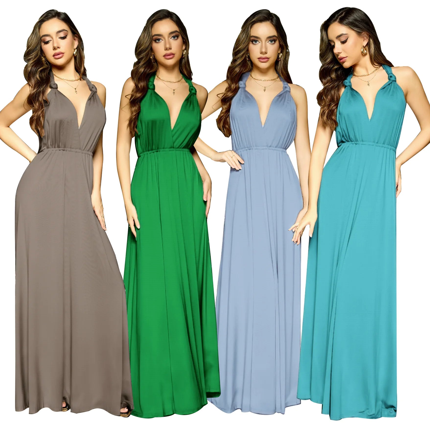 Formal Dress Women Elegant Evening Long Deep V Halter Dress Convertible Multi Way Wrap Maxi Grecian Dresses Wedding Party Dress