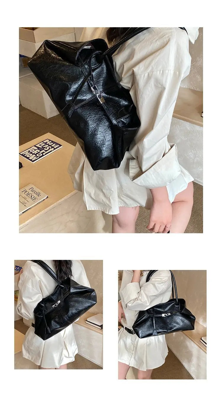 2026 New Large Capacity Soft Leather Pleated Women's Handbag Retro Commuter Tote Bag Quality Single Shoulder Slant Bag