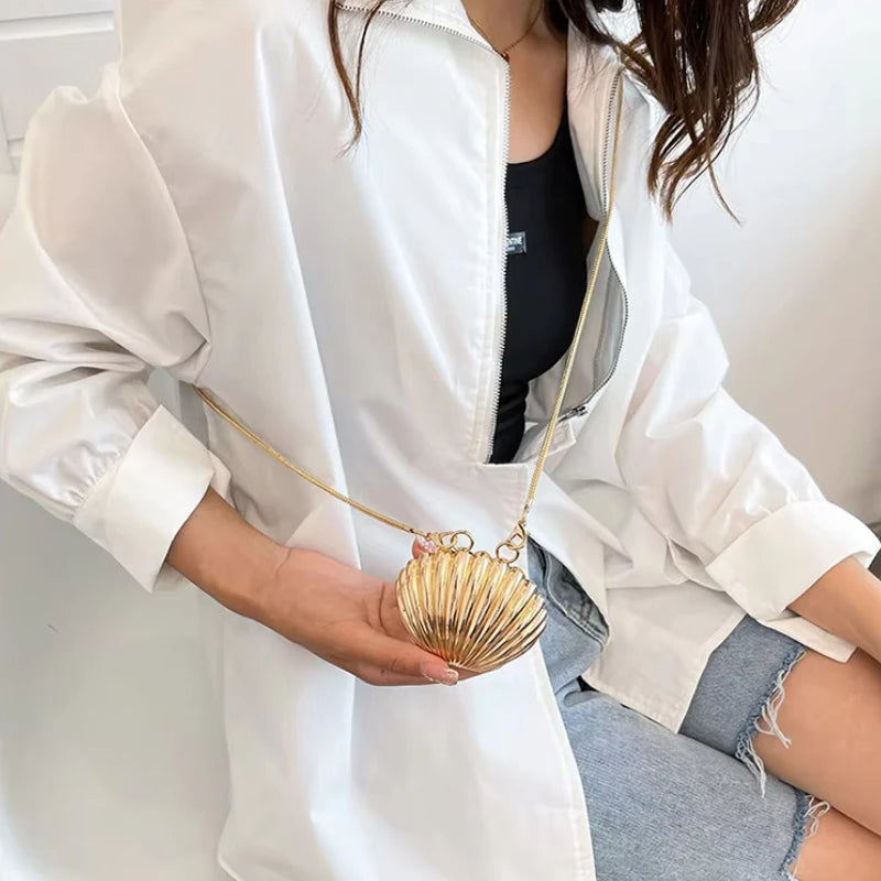 2026 New Summer Lipstick Bags for Women Fashion Pearl Mini Purse Crossbody Bag High Quality Gold Shell Bag Designer Shoulder Bag