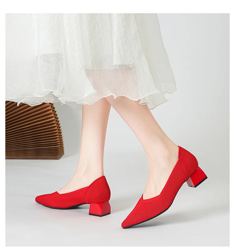 New Women's High Heels Large 42/43 Fashion Pointed Anti slip Rubber Bottom Knitted Breathable Shoes