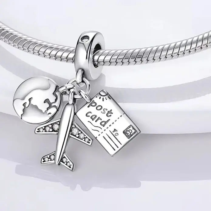 925 Sterling Silver Charms Bead Dangle Airplane Luggage Passport Travel Charms Fit Original Charms Bracelet Jewelry Gift