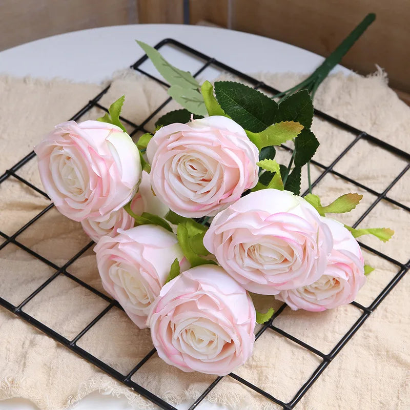 Hot 7/10 Heads Rose Bridal Bouquet Artificial Flower DIY Wedding Floral Arrangement Accessories Christmas Home Decor Photo Props