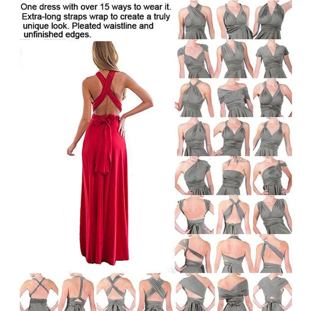 Formal Dress Women Elegant Evening Long Deep V Halter Dress Convertible Multi Way Wrap Maxi Grecian Dresses Wedding Party Dress