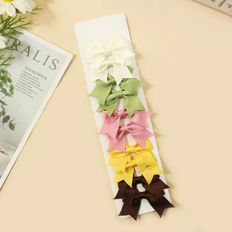 10Pcs/Set New Cute Solid Ribbon Bowknot Hair Clips for Baby Girls Handmade Bows Hairpin Barrettes Headwear Baby Hair Accessories