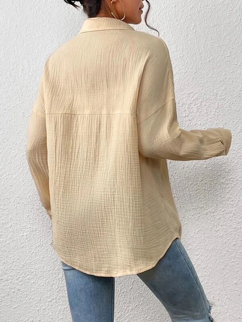 100% Cotton Gauze Muslin Women Shirts Casual Turn Down Collar Long Sleeve Top Office Lady Elegant Blouses for Women Blusas