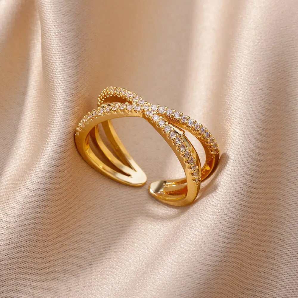 Zircon Heart Rings For Women Stainless Steel Gold Color  Double Heart Ring Wedding Engagement Jewelry Accessories Gift Bijoux