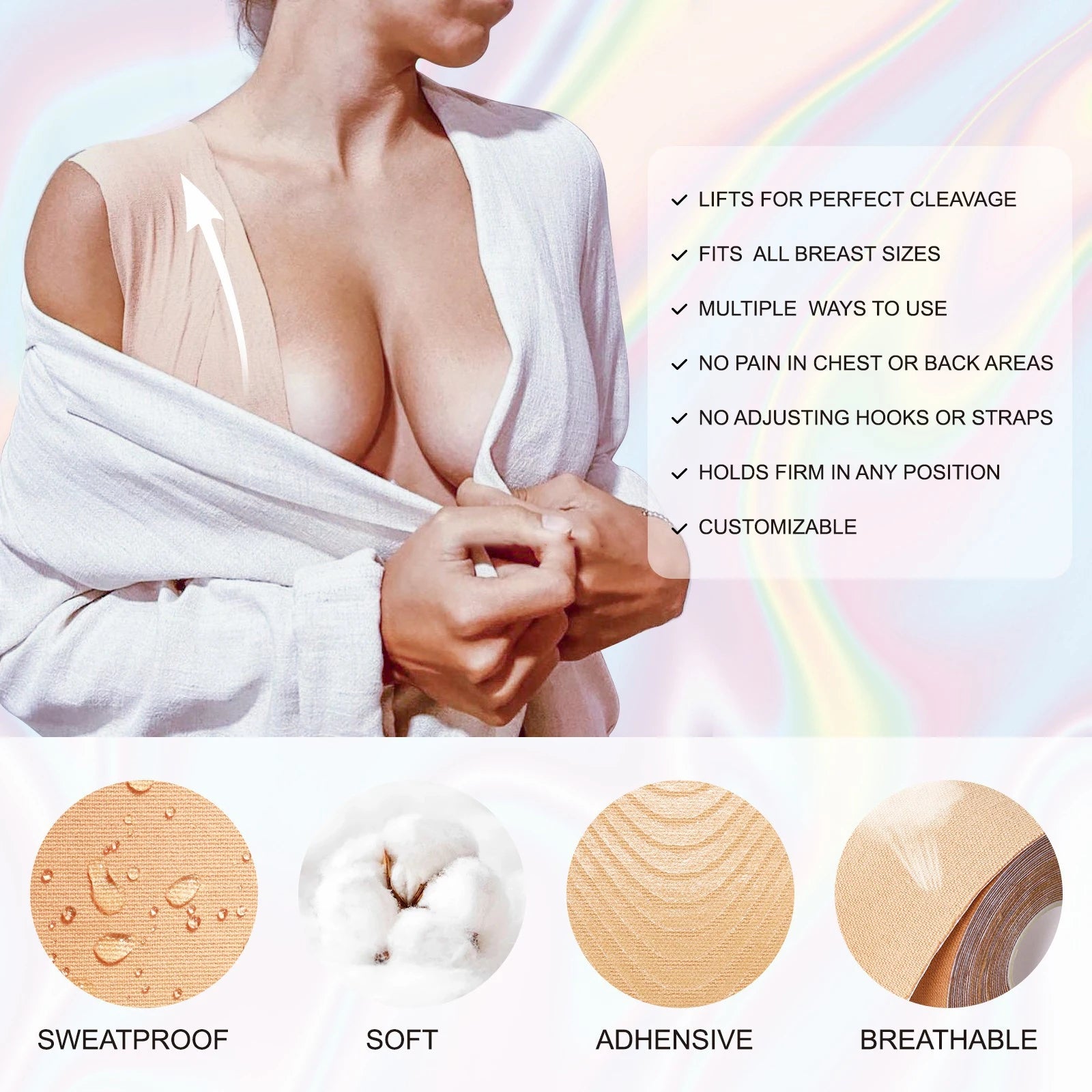 Boobtape for Breast Lift with Petals Sticky Adhesive Bra Tape Push Up Boobytape for Large Breasts Invisible Nipple Covers