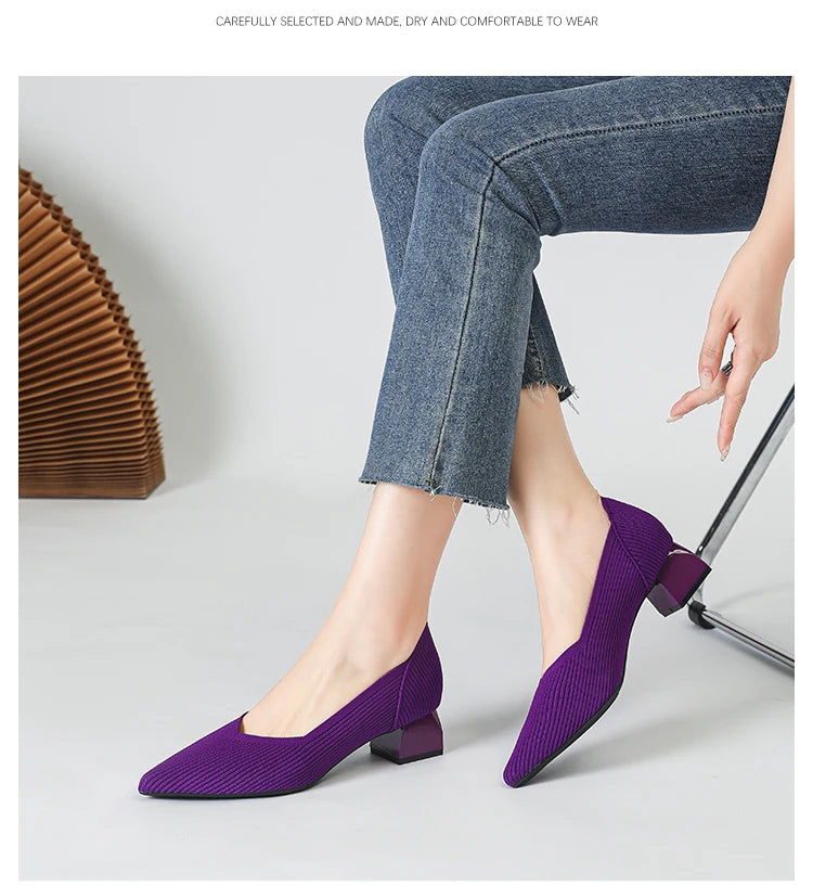 New Women's High Heels Large 42/43 Fashion Pointed Anti slip Rubber Bottom Knitted Breathable Shoes