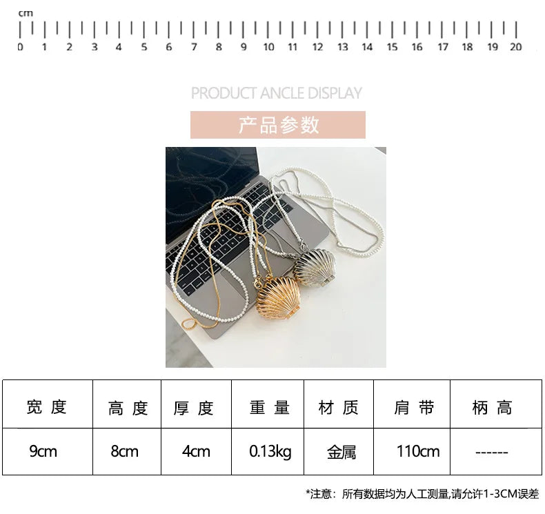 2026 New Summer Lipstick Bags for Women Fashion Pearl Mini Purse Crossbody Bag High Quality Gold Shell Bag Designer Shoulder Bag