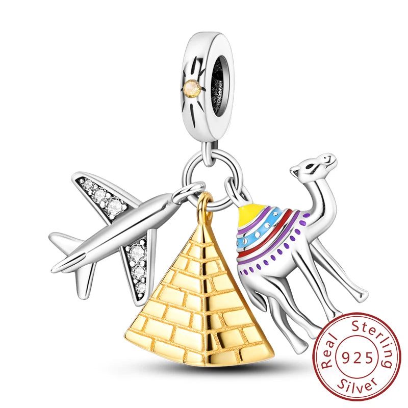 925 Sterling Silver Charms Bead Dangle Airplane Luggage Passport Travel Charms Fit Original Charms Bracelet Jewelry Gift