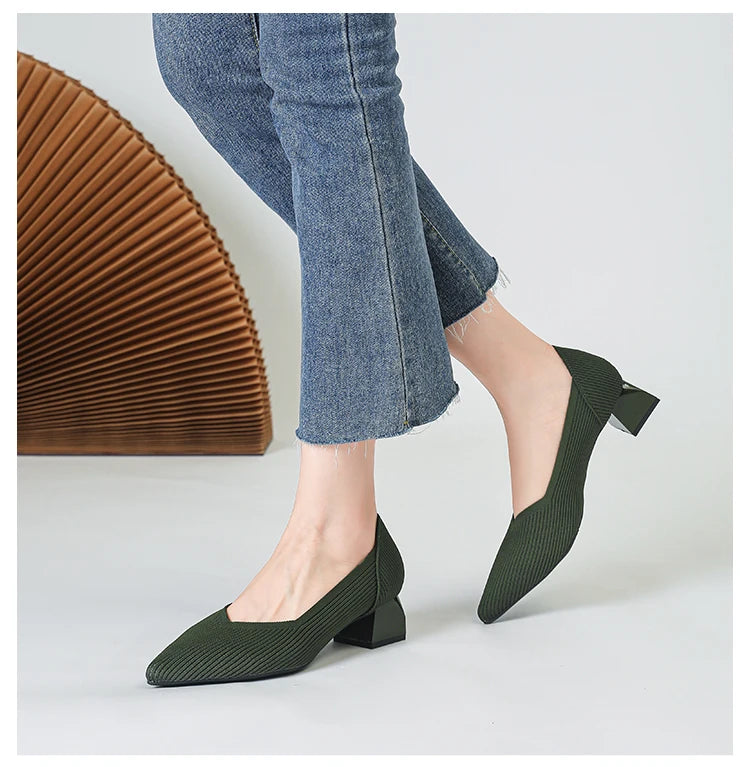 New Women's High Heels Large 42/43 Fashion Pointed Anti slip Rubber Bottom Knitted Breathable Shoes