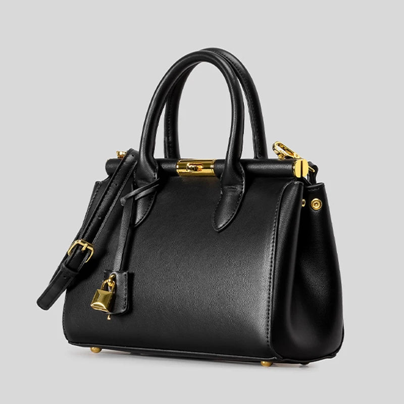 Brand Luxury Leather Handbag Large-capacity Briefcase With Gold Clasp Women Elegant Shoulder Crossbody Bag Clip Design Tote Bag