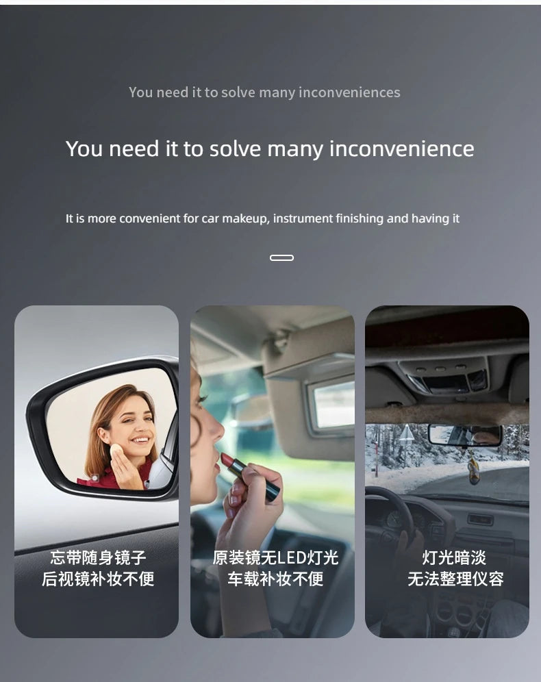 Car Interior Mirrors Sun Visor Plate LED HD Makeup Mirror for Girls Women Rechargeable Fill Light Universal Thin Vanity Mirror