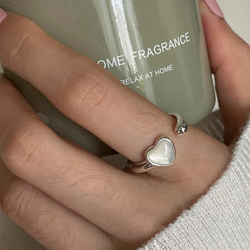 PANJBJ 925 Sterling Silver Pearl Irregular Ring for Women Shell Overlapping Hollow Sweet Design Jewelry Gift Dropshipping