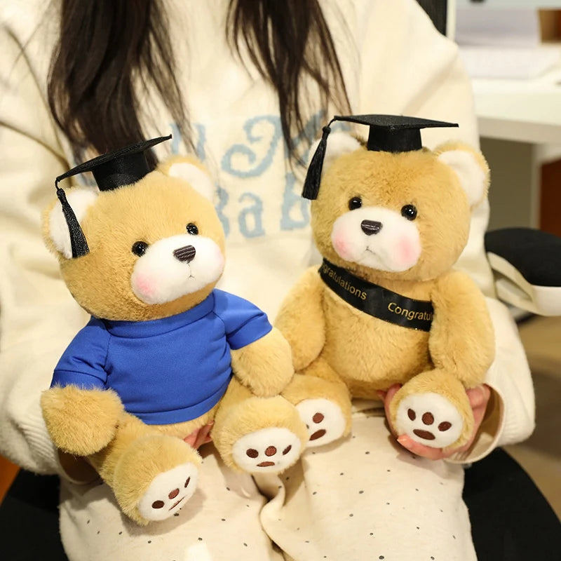 25cm Cute High Quality Doctor Bear Plush Doll Doctor Cap Bow Tie Graduation Bear Animal Stuffed Home Decor For Students Gift