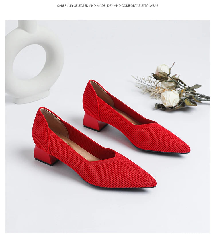 New Women's High Heels Large 42/43 Fashion Pointed Anti slip Rubber Bottom Knitted Breathable Shoes