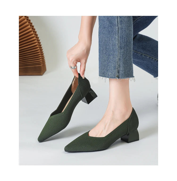 New Women's High Heels Large 42/43 Fashion Pointed Anti slip Rubber Bottom Knitted Breathable Shoes