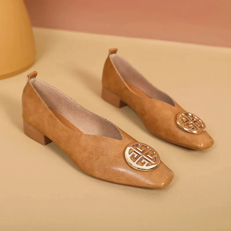New 2025 Chinese Style Green Square Head Grandma Shoes Women's Thick Heel Slip-On Soft Bottom Mom Shoes Synthetic Upper