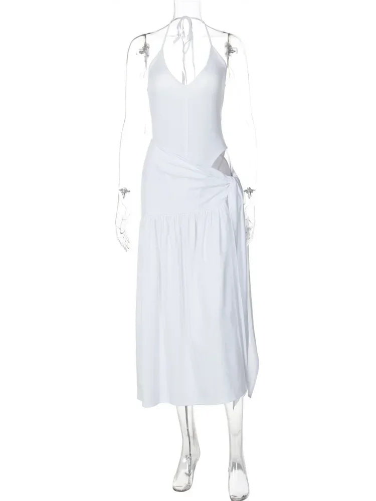 Tossy 2 Piece-Set Female V-Neck Jumpsuit Outfits Sexy Lace-Up Pleated High Waist Skirt Sets For Women White Bandage Outfits