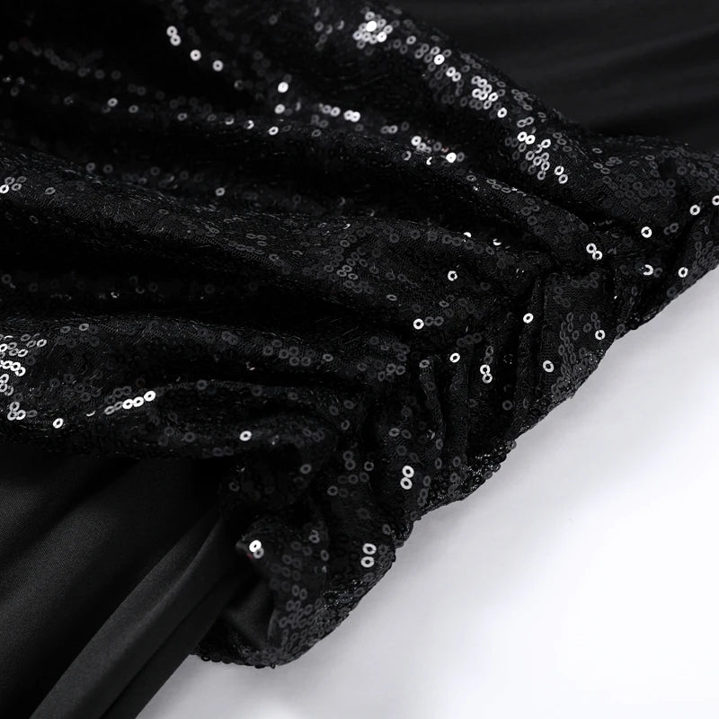 Sequined Patchwork Evening Dress Women Sexy Backless Half Sleeve Slim Hip Package Long Dresses Fashion Elegant Party Robes Lady