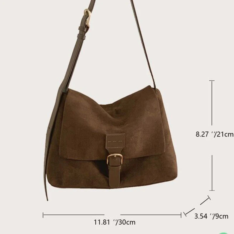Vintage Brown Suede Soft PU Leather Women Shoulder Bags Large Capacity Crossbody Bag Tote Bag High Quality Fashion Hobo Handbags