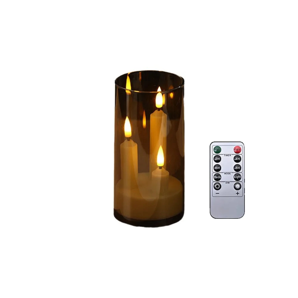 3 in 1 Design Flameless Taper Candles Transparent Lampshade Warm Light Flickering LED Candles Romantic Decorative