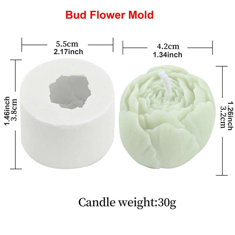 Peony Flower Candle Mold DIY Bud Flower Petal Resin Casting and Soap Making Molds 3D Heart Rose Floral Mold for Home Decor Gift