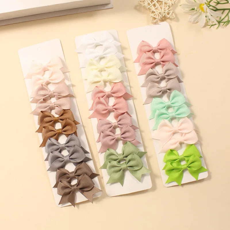 10Pcs/Set New Cute Solid Ribbon Bowknot Hair Clips for Baby Girls Handmade Bows Hairpin Barrettes Headwear Baby Hair Accessories