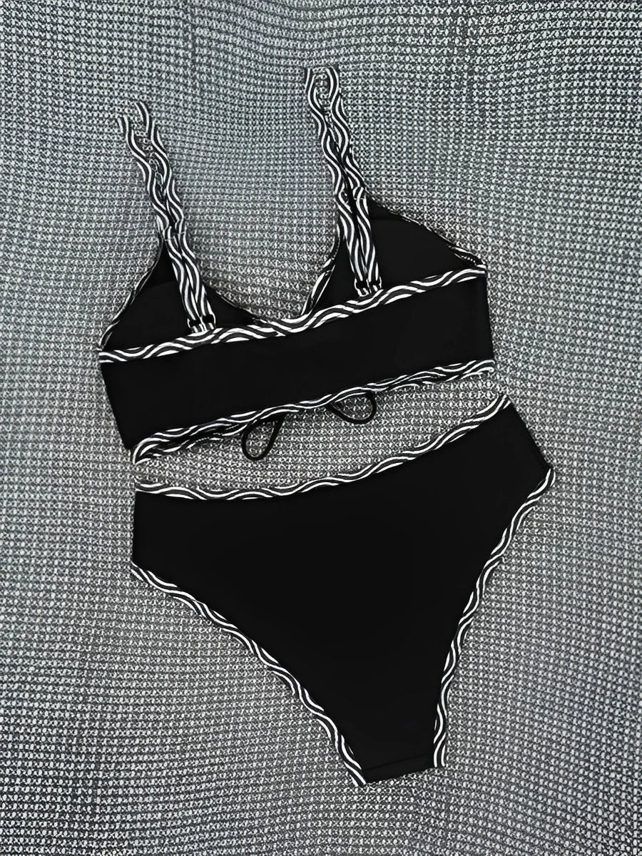 Leopard Bikinis High Waist Swimsuit Women Tie Front Strappy Swimwear Female Beachwear Bathers Bathing Swimming Swim Suit