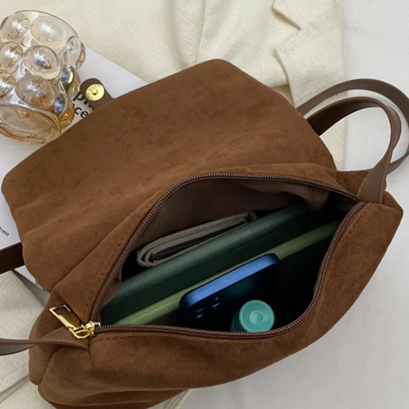 Vintage Brown Suede Soft PU Leather Women Shoulder Bags Large Capacity Crossbody Bag Tote Bag High Quality Fashion Hobo Handbags