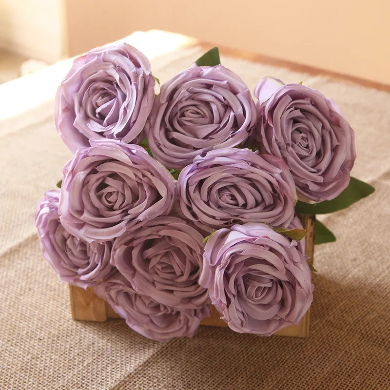 Hot 7/10 Heads Rose Bridal Bouquet Artificial Flower DIY Wedding Floral Arrangement Accessories Christmas Home Decor Photo Props
