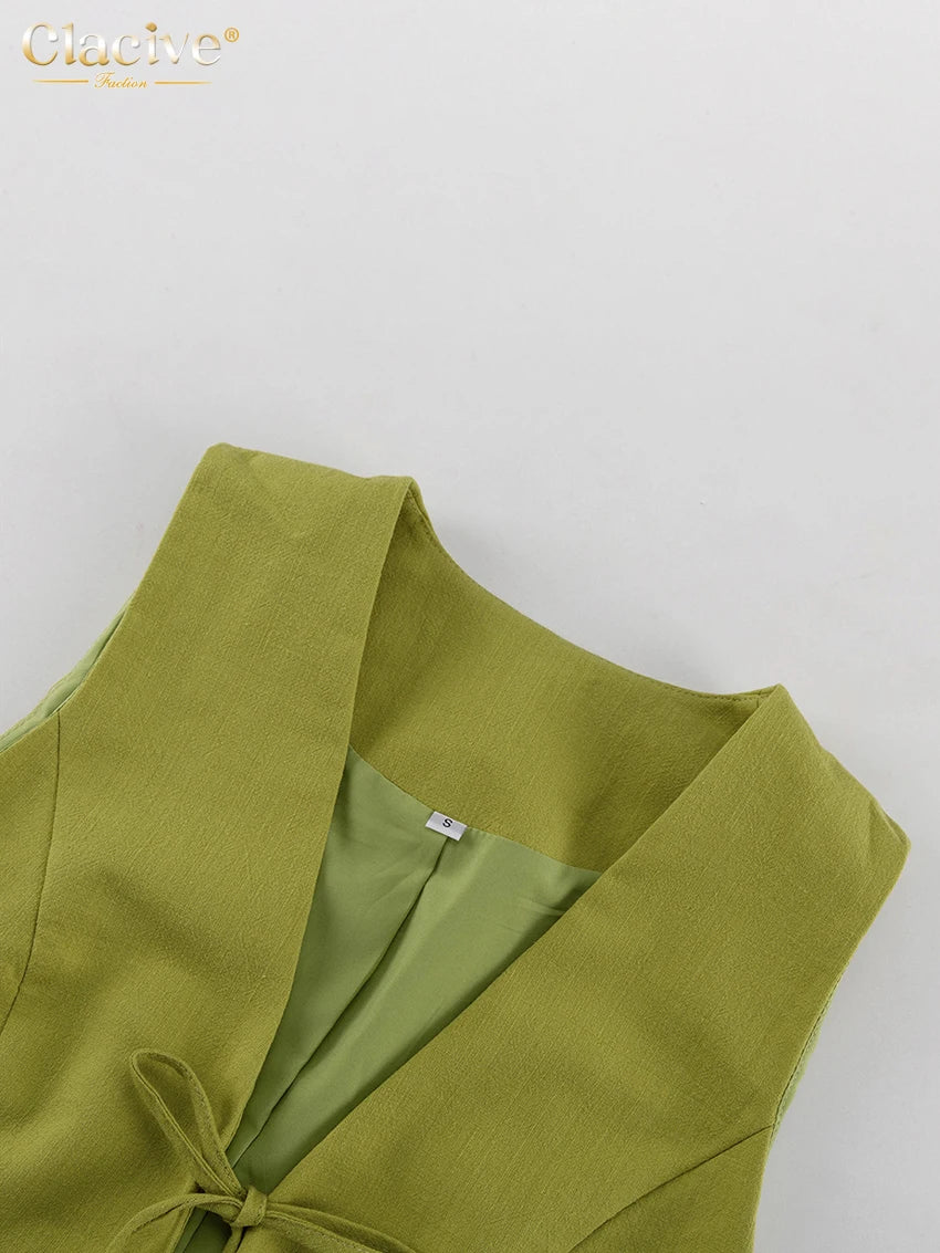 Clacive Sexy Slim Green Cotton 2 Piece Sets Women Outfit Summer Sleeveless Tank Top With Mid Waist Long Skirts Set Female