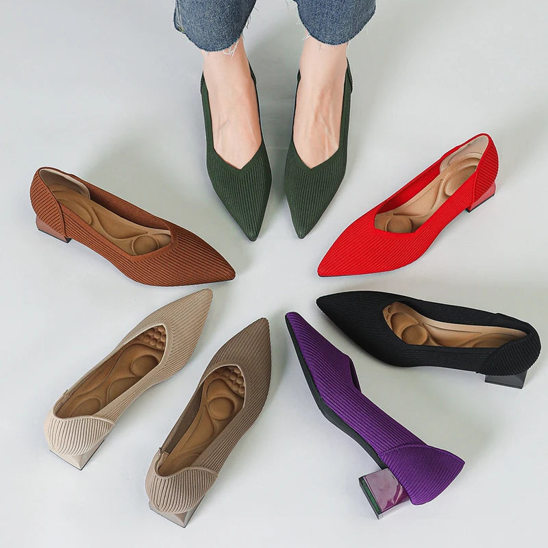 New Women's High Heels Large 42/43 Fashion Pointed Anti slip Rubber Bottom Knitted Breathable Shoes