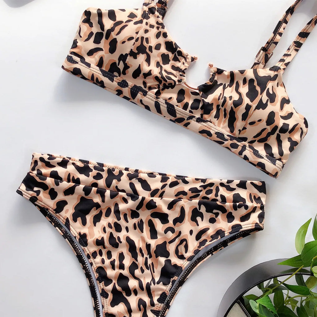 5 Colors Sexy Bikini Women High Waist Swimsuit Swimwear Female Leopard Bikinis Set Bathing Suit Push Up Biquinis Feminino