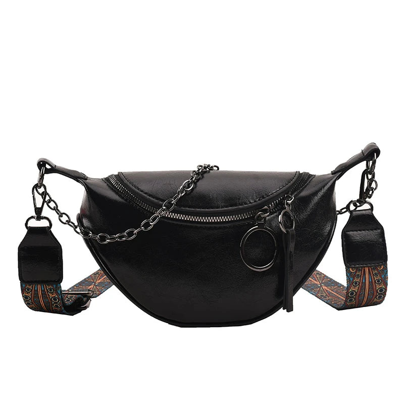 Fashion Saddle Waist Bag Fanny pack Luxury Leather Female Belt Bags Chain Handbag Purse Woman Retro Shoulder Crossbody Chest Bag