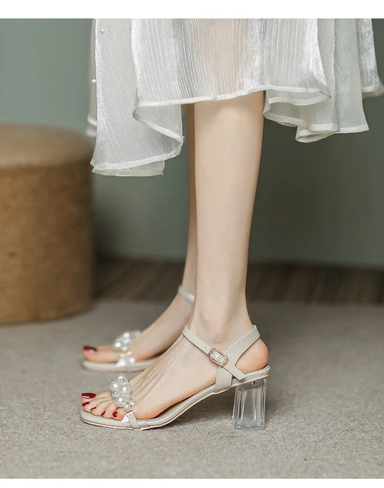 Summer Fahsion Sandals Women 2026 New Pearl High Heels Slippers Girls Crystal Heel Summer Shoes Trendy Slides Transparent Sandal