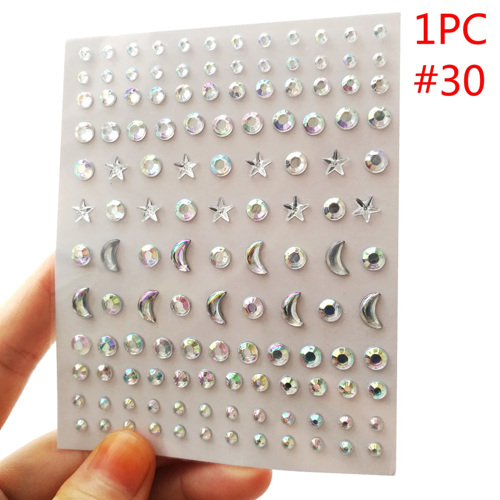 3D Eyes Face Makeup Temporary Tattoo Self Adhesive Beauty White Pearl Jewels Stickers Festival Body Art Decorations Nail Diamond