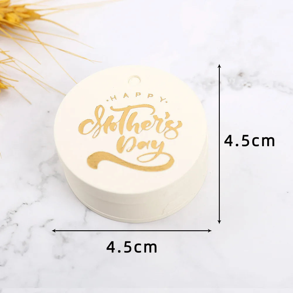 50pcs Happy Mother's Day Gift Tags Bronzing White Paper Cards Mother Mum Mommy Gifts Bags Boxes Decoration Product Hang Tag
