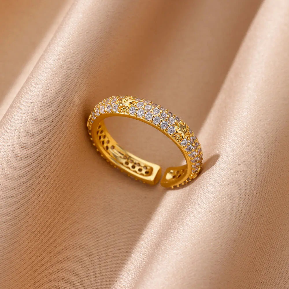 Zircon Geometric Heart Rings For Women Stainless Steel Gold Color Wedding Ring Luxury Aesthetic Jewlery Couple Gift 2025