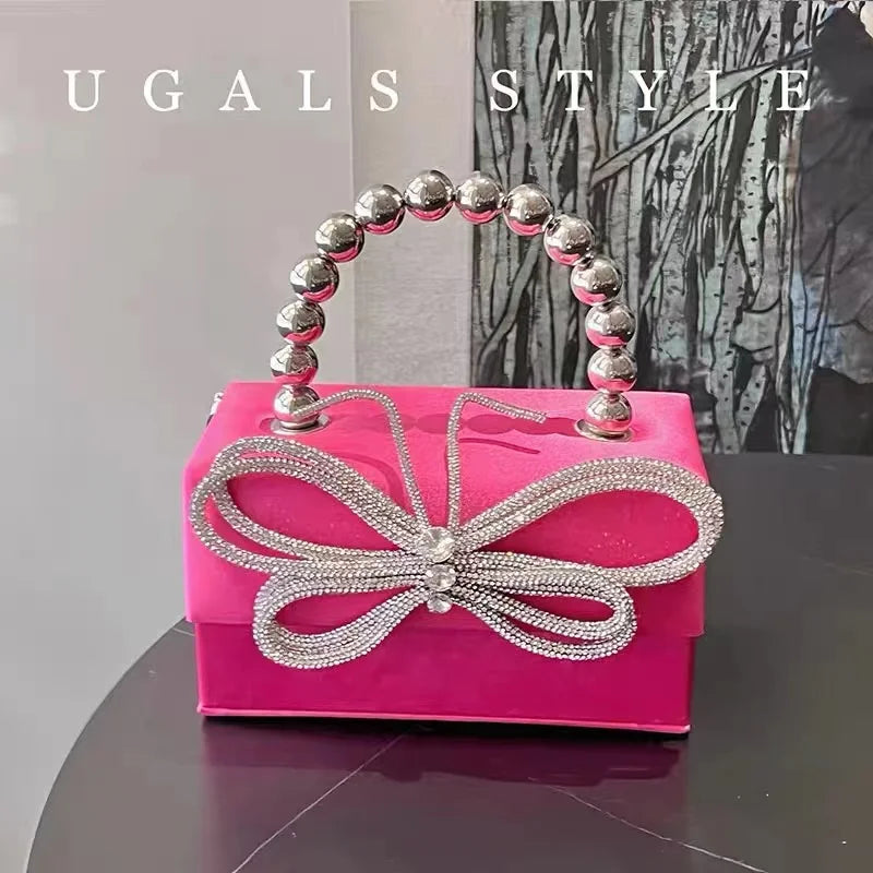 Luxury Designer Satin Square Box Crystal Shiny Diamonds Evening Bag Women's Handbag Wedding Party Clutch Purse Crossbody Bag