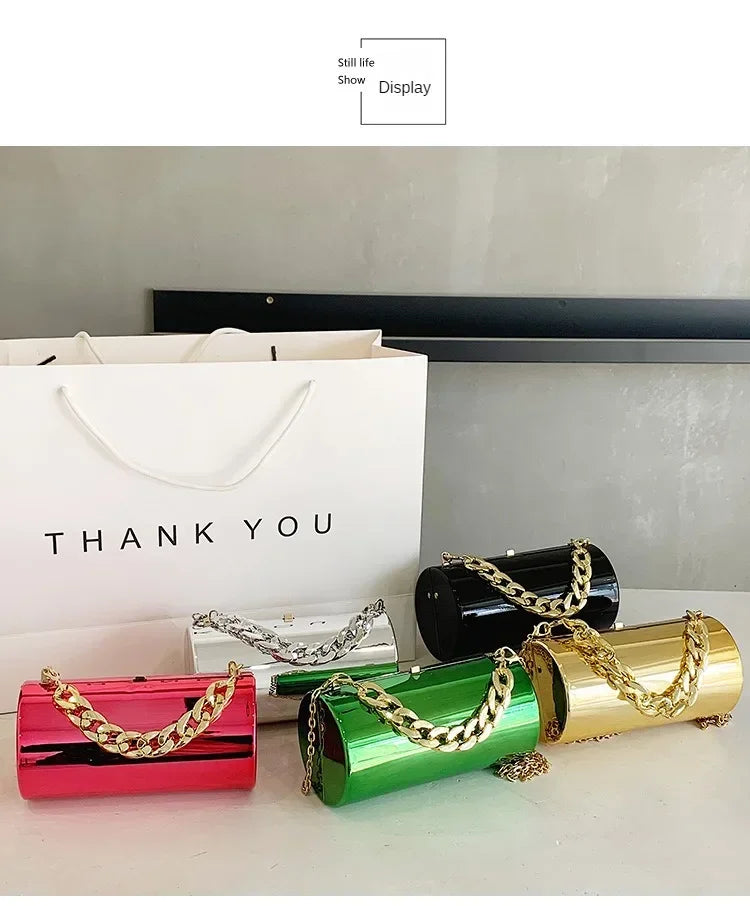 Women's Handbag Bags For Women 2026 Party Clutches Fashion Cylinder Mini Evening Purse Crossbody Shoulder Bag Gold Box Clutch