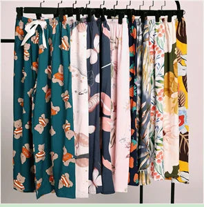 Winter Pajamas Home Pants For Women Elastic Trousers Loose Warm Thicken Fannel Pijamas Pants Sleepwear Printed Autumn Nightwear