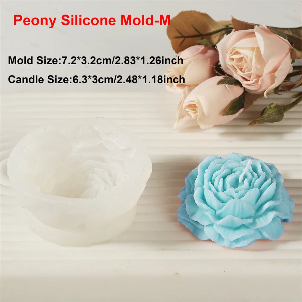 Peony Flower Candle Mold DIY Bud Flower Petal Resin Casting and Soap Making Molds 3D Heart Rose Floral Mold for Home Decor Gift