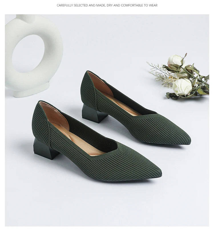 New Women's High Heels Large 42/43 Fashion Pointed Anti slip Rubber Bottom Knitted Breathable Shoes