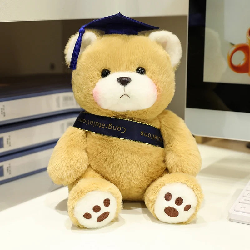 25cm Cute High Quality Doctor Bear Plush Doll Doctor Cap Bow Tie Graduation Bear Animal Stuffed Home Decor For Students Gift
