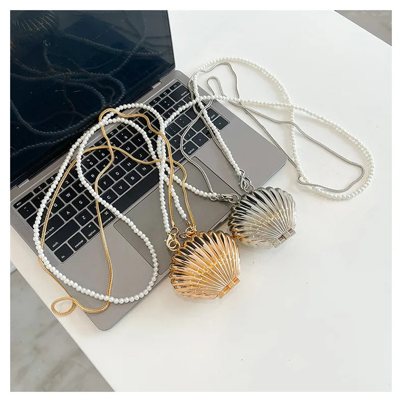 2026 New Summer Lipstick Bags for Women Fashion Pearl Mini Purse Crossbody Bag High Quality Gold Shell Bag Designer Shoulder Bag